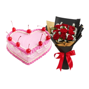 Heart Cake with flower bouquet-combo
