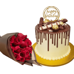 Choco Overload cake with flower bouquet-combo