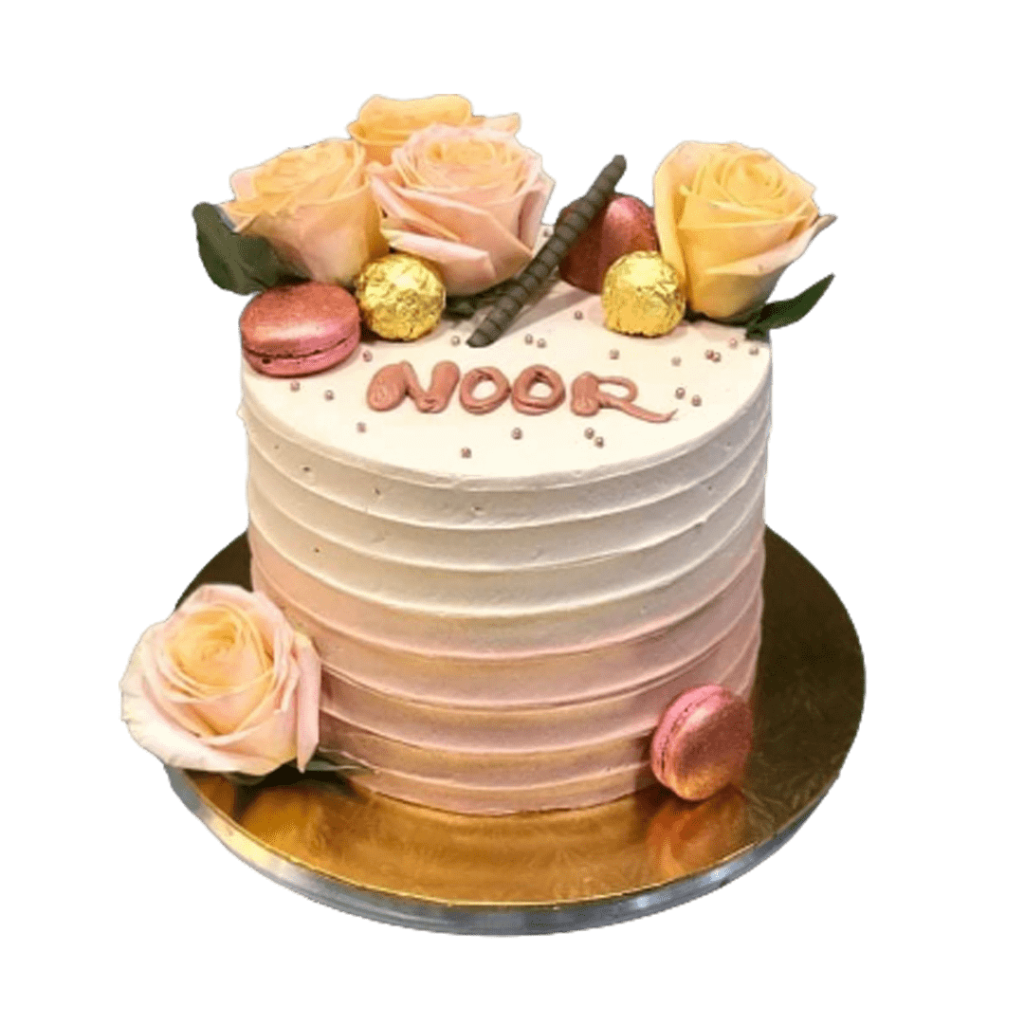 Macaron and Flowers Buttercream Cake – Cake N Take