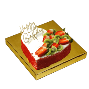 Red Velvet heart cake with fruit