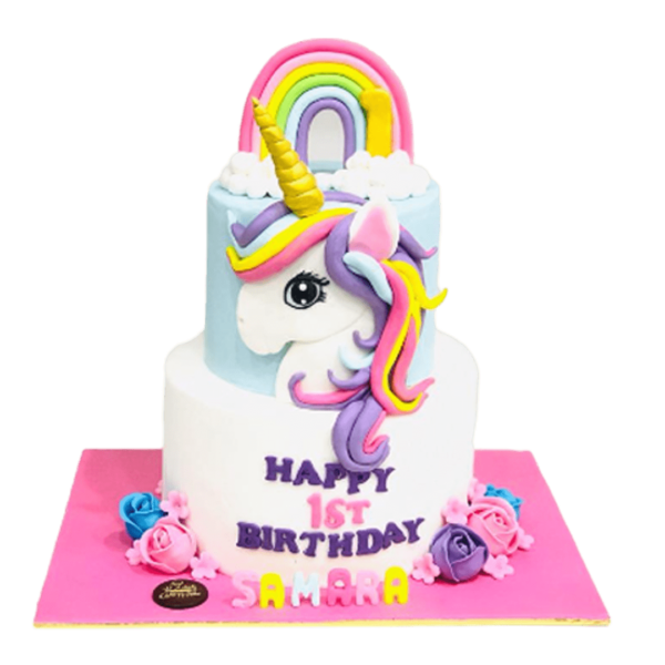Unicorn themed 1st birthday cake
